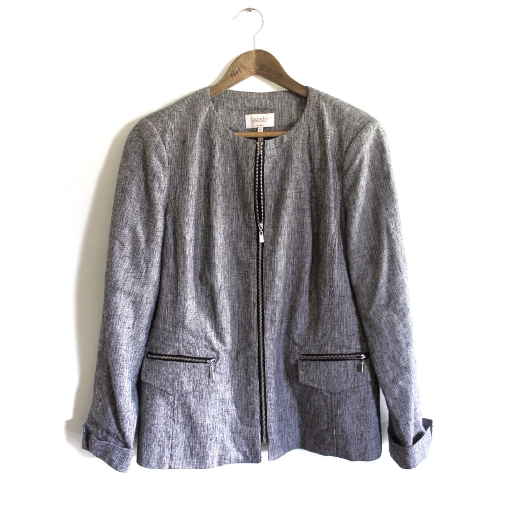 Laundry by Shelli Segal Linen Zip Blazer Suit Jacket Large 10